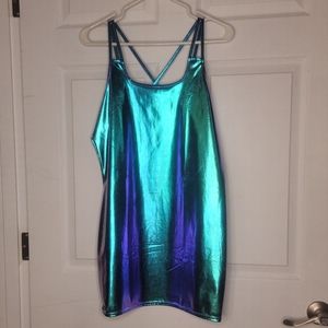 Mermaid Color Shifting Blue Rave Festival Club Mini Bodycon Dess Size Large